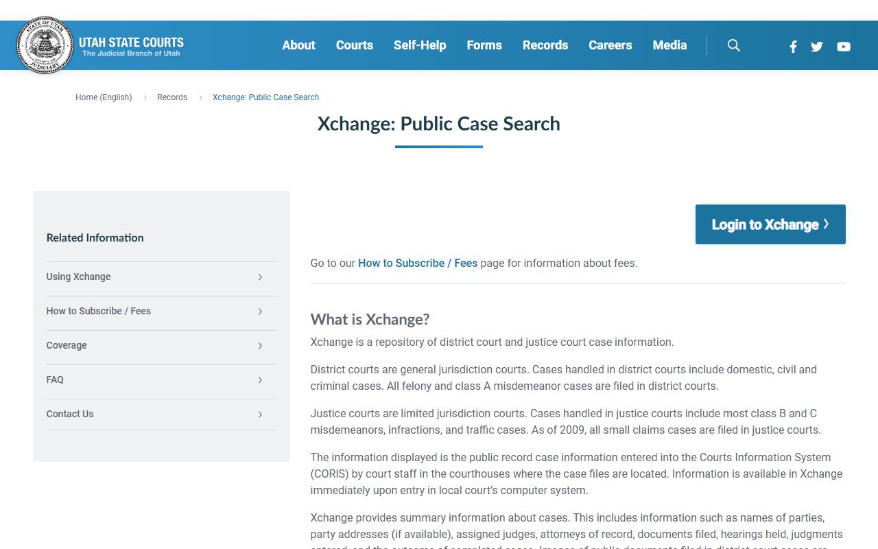 Iron County court records after arrest Utah Courts Xchange case search page
